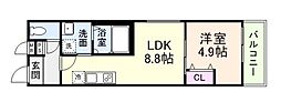 フジパレス杉本町WEST 1LDKの間取図画像