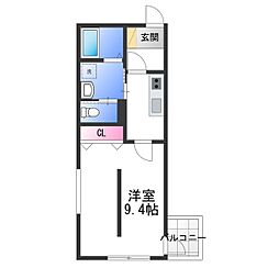 カーサフォルトゥナート岸和田 1Kの間取図画像