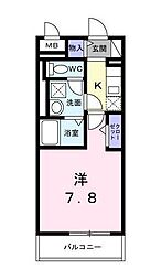 パークランド国立 2階1Kの間取り