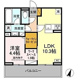 リシェスみのり台 A・B・C B棟 3階1LDKの間取り