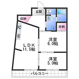 ラピュタ宮前 5階2LDKの間取り