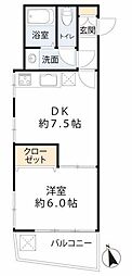 サードリハイツ本館 1DKの間取図画像