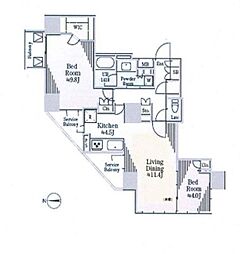 東京メトロ銀座線 表参道駅 徒歩13分の賃貸マンション 3階2LDKの間取り