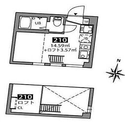 マツバラハウス 2階ワンルームの間取り