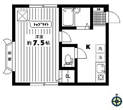コーポサクラ 1階1Kの間取り