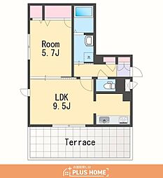 terrace新中通 1LDKの間取図画像