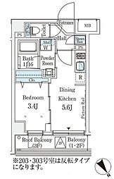 アヴニール三軒茶屋 1階1DKの間取り