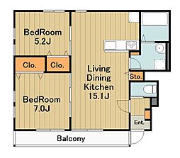 インフィニティ四ツ谷 1階2LDKの間取り