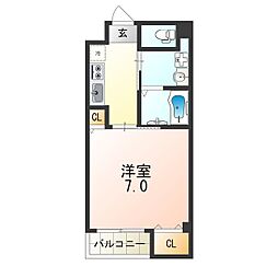 グランドール北巽 1Kの間取図画像
