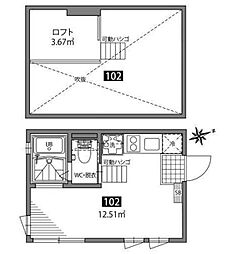 グランエッグス梅ヶ丘 ワンルームの間取図画像