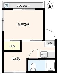 三田桜台第二コーポ 2階1Kの間取り