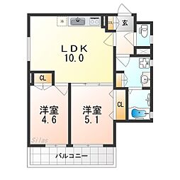 クリエオーレ初芝 2階2LDKの間取り