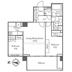 広尾ガーデンフォレストＦ棟 8階2LDKの間取り