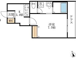 二元SQuAre 1Kの間取図画像
