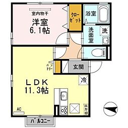 アソークB 1LDKの間取図画像