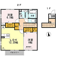 京王相模原線 多摩境駅 徒歩14分の賃貸アパート 2階2LDKの間取り