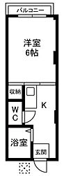 リバーハイツ 2階1Kの間取り