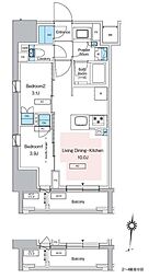 プレディアコート錦糸町スカイビュー 2階2LDKの間取り
