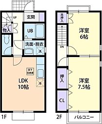 ヴェルドミール B 1階2LDKの間取り