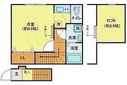 JR常磐線 亀有駅 徒歩11分の賃貸アパート 2階ワンルームの間取り