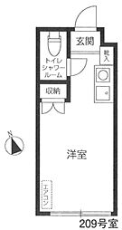 サン・ジュンコ 2階ワンルームの間取り