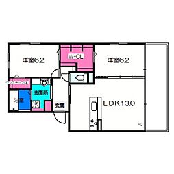 ヴェルデュール梅町 1階2LDKの間取り