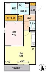 ヴィルヌーブ 1LDKの間取図画像