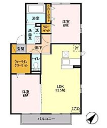 サニーヒルズ東豊田 1階2LDKの間取り
