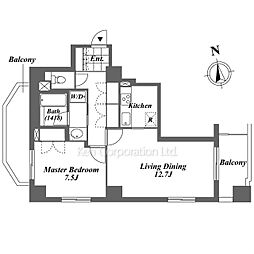 西麻布フォレストプラザ 12階1LDKの間取り