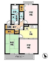 サニーコート田辺A 3Kの間取図画像