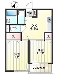 ハイム川原 2DKの間取図画像