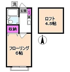 カーサ元町 2階ワンルームの間取り