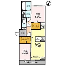 （仮）D-ROOM本馬越 2階2LDKの間取り