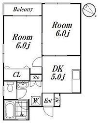 ハウスシャラ 2階2DKの間取り