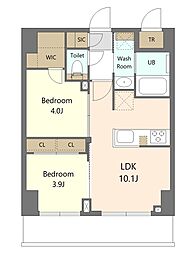 S-RESIDENCE浅草clarity 5階2LDKの間取り