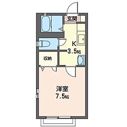 メゾン・ド・タマ 1階1Kの間取り