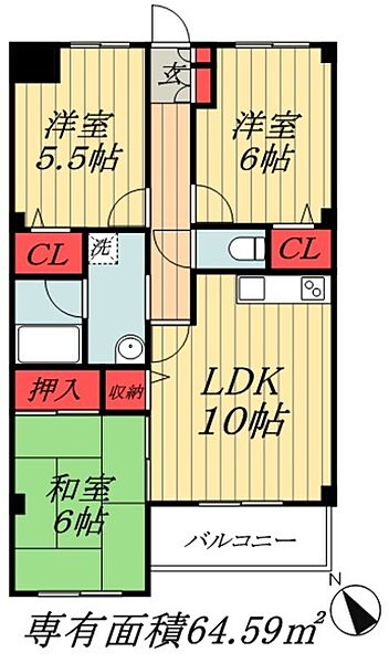 ベルメゾン ｜千葉県市川市妙典４丁目(賃貸マンション3LDK・6階・64.59㎡)の写真 その2