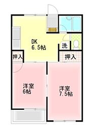 田代ハイツA 2DKの間取図画像