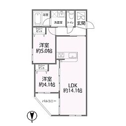 グラン今里NORTH 2LDKの間取図画像