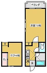 サンパティーク 2階1Kの間取り