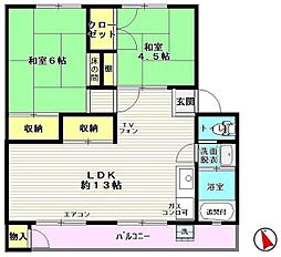 日野新坂下住宅1号棟 2LDKの間取図画像