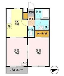 ピュアパレス 2階2DKの間取り