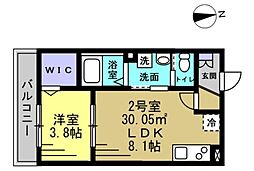 パルブニール浜野 3階1LDKの間取り