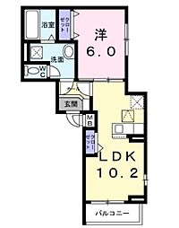 阪神本線 尼崎センタープール前駅 徒歩9分の賃貸アパート 2階1LDKの間取り