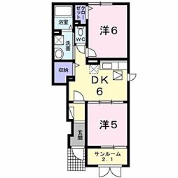 メイプルヴィラ 2DKの間取図画像