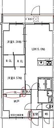 西宮市上甲子園4丁目マンション 2SLDKの間取図画像