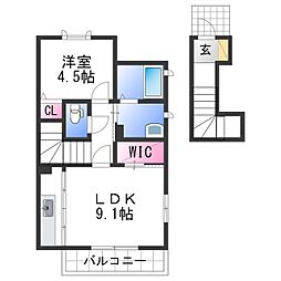 JR紀勢本線 黒江駅 徒歩25分の賃貸アパート 2階1LDKの間取り