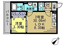 AJ南柏South1 1LDKの間取図画像