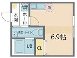カインドネス港南2号棟 1階ワンルームの間取り