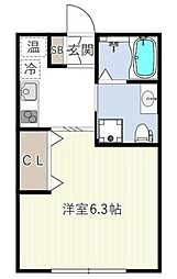 Harmony Flats不動前 2階ワンルームの間取り